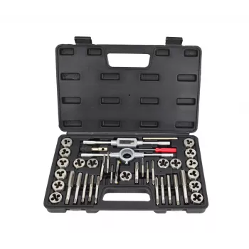 AWTOOLS 40 dalių sriegių pjovimo ir remonto rinkinys, metrinis M3-M12 ir 1/8 colio NPT, legiruotojo plieno sriegimo komplektas su veržliarakčiais, žingsnio matuokliu ir dėklu