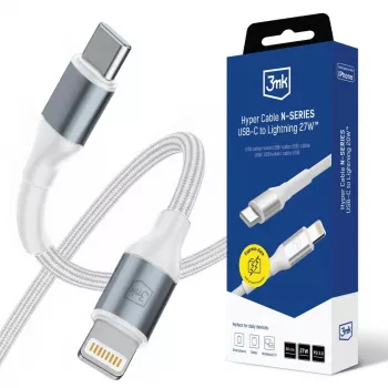 3mk Hyper Cable N-SERIES USB-C į Lightning 0,5 m PD 3.0 9V/3A 27W baltas