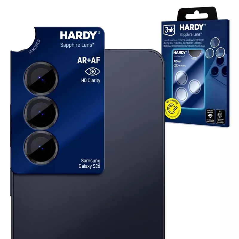 3mk Hardy Sapphire objektyvo apsauga, skirta Samsung Galaxy S26 – itin plonas 9H kameros apsauginis stikliukas (5 vnt.)