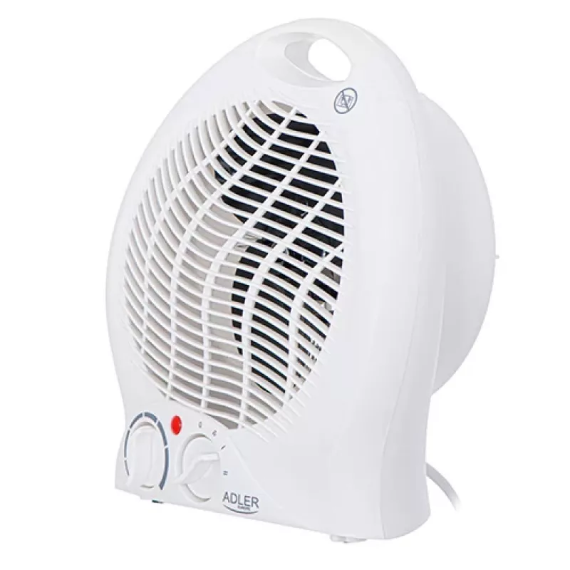Adler AD 7728 PTC keraminis ventiliatorinis šildytuvas 2000W su svyravimu, 2 šildymo režimai, šalto oro režimas, apsauga nuo perkaitimo ir apvirtimo, baltas/juodas