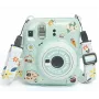 LOVEINSTANT apsauginis fotoaparato dėklas, skirtas Fujifilm Instax Mini 12, su lipdukais ir nuotraukų kišene - žalias blizgučiais