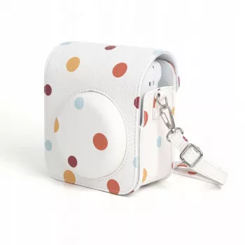 LOVEINSTANT Polka Dot PU odos dėklas, skirtas Fujifilm Instax Mini 12, su nuimamu dirželiu ir magnetiniu užsegimu