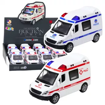 LEAN TOYS policijos automobilis ir greitosios pagalbos automobilis – inerciniai avariniai automobiliukai su šviesomis ir garsais, atidaromos durelės, įvairus asortimentas