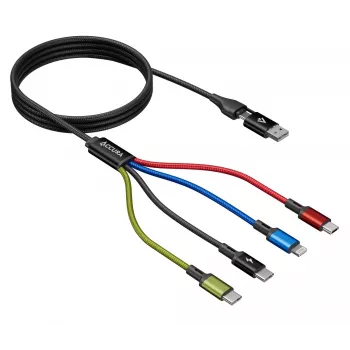 Accura 8-in-1 kelių įrenginių įkrovimo laidas USB-A/USB-C į 2x USB-C, Lightning, Micro USB, 3.0A, 1,2m, juodos spalvos