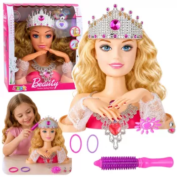 LEAN TOYS Beauty Fashion Styling Head Doll su aksesuarais, šviesiais plaukais, 25 cm, vaikams nuo 3 m.