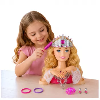 LEAN TOYS Beauty Fashion Styling Head Doll su aksesuarais, šviesiais plaukais, 25 cm, vaikams nuo 3 m.
