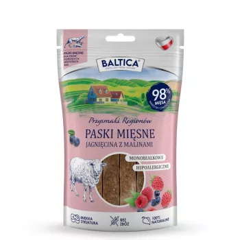 BALTICA Meat Strips su ėriena ir avietėmis – bekvapiai šunų skanėstai – 90 g