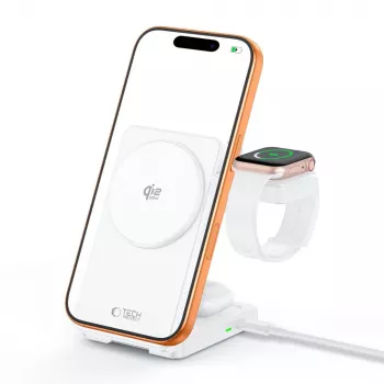 TECH-PROTECT A56 3-in-1 magnetinis MagSafe belaidis įkroviklis 25W Qi2.2 baltas