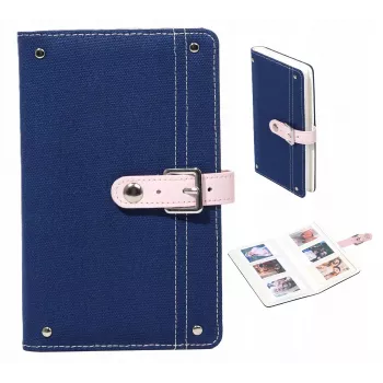 LOVEINSTANT Denim fotoalbumas, skirtas Fujifilm Instax Mini – talpina 108 nuotraukas, PU odos viršelis, 18 puslapių, mėlynas