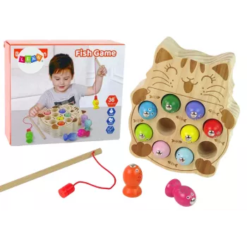 LEAN TOYS medinis žuvų gaudymo žaidimas su 2 meškerėmis – kačiukas