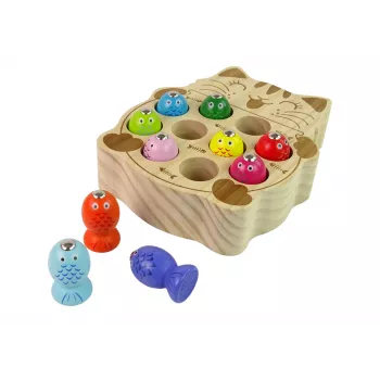 LEAN TOYS medinis žuvų gaudymo žaidimas su 2 meškerėmis – kačiukas