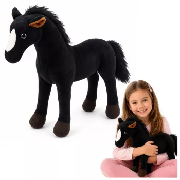 LEAN TOYS minkštas arkliukas žaislas juodas 40cm x 37cm