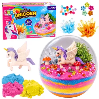 LEAN TOYS Crystal Growing Experiment Kit Unicorn Terrarium su LED apšvietimu