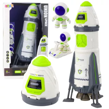 LEAN TOYS Space Rocket Ship Playset su astronautų figūrėlėmis, šviesomis ir garsais, 42 cm, balta pilka oranžinė
