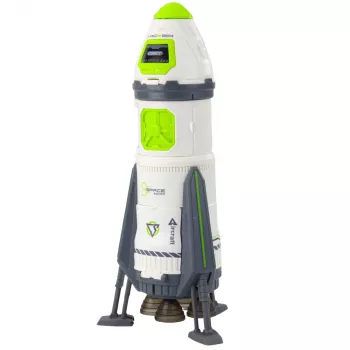 LEAN TOYS Space Rocket Ship Playset su astronautų figūrėlėmis, šviesomis ir garsais, 42 cm, balta pilka oranžinė