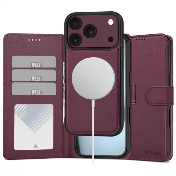 TECH-PROTECT MagSafe piniginė, skirta iPhone 17 Pro Max / 18 Pro Max – slyvinė, RFID apsauga, talpina 3 korteles