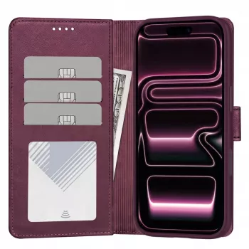 TECH-PROTECT MagSafe piniginė, skirta iPhone 17 Pro Max / 18 Pro Max – slyvinė, RFID apsauga, talpina 3 korteles