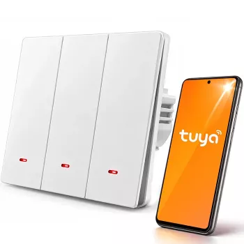 Qoltec 3 kanalų išmanusis Wi-Fi šviesos jungiklis su laikmačiu, Tuya ir Smart Life, baltas