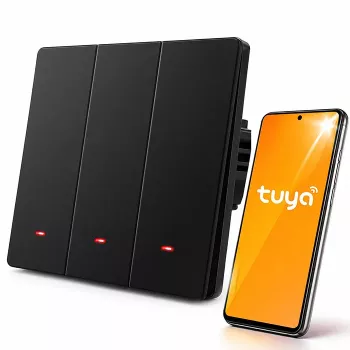 Qoltec 3 kanalų išmanusis Wi-Fi jutiklinis šviesos jungiklis, juodas