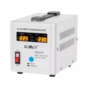 KEMOT SER-500 automatinis įtampos stabilizatorius 500VA 300W relės tipo 230V AC išėjimas Schuko lizdas LED indikatoriai