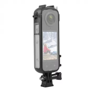 PULUZ PU979B apsauginis rėmelis su dviem šalto bato lizdais, skirtas Insta360 X4 – juodas