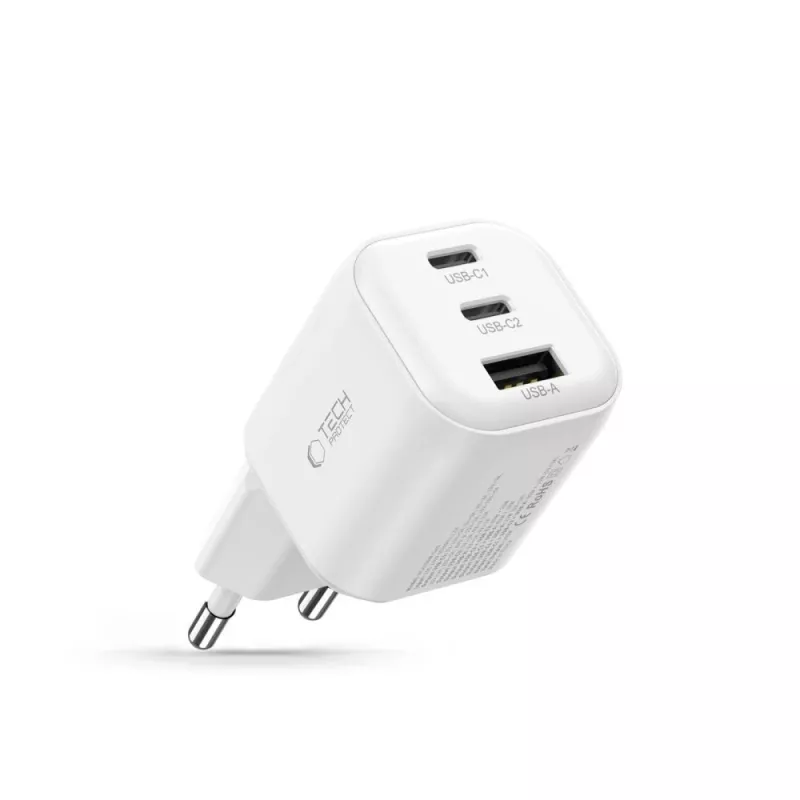 TECH-PROTECT NCA100W-GAN-AVS 3 prievadų GaN tinklo įkroviklis PD 3.2 100W / QC3.0 baltas