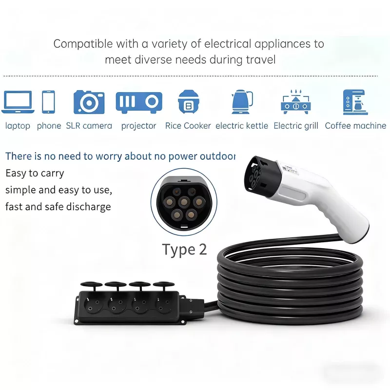 AKYGA AK-SC-E27 V2L adapteris Type 2 į 4x Schuko 16A 3m