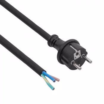 AKYGA AK-OT-04S 5 m guminis maitinimo kabelis, H05RR-F 3x1,5 mm², CEE 7/7 į atvirą galą, 16 A, juodas