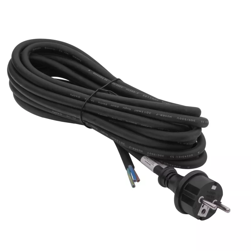 Akyga AK-OT-04S guminis maitinimo kabelis H05RR-F 3 x 1,5 mm², CEE 7/7 kištukas – laisvi laidai, 5 m, juodas