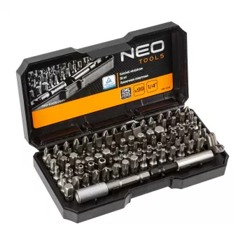 NEO TOOLS 99 dalių atsuktuvų antgalių rinkinys su rankena, S2 plienas, 1/4 inch šešiakampis