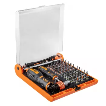 NEO TOOLS 73 dalių atsuktuvų antgalių rinkinys su laikikliu, S2 plieno antgaliai, 1/4 colio šešiakampis, magnetinis antgalių laikiklis, mini reketas, plastikinis dėklas