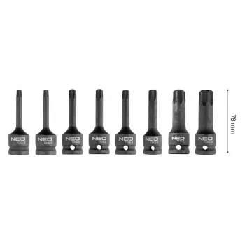 NEO Tools 10-257 219 dalių 1/4 colio, 3/8 colio, 1/2 colio lizdų ir antgalių rinkinys su reketais ir šešiabriauniais rakteliais, laikomas pūsto plastiko dėkle