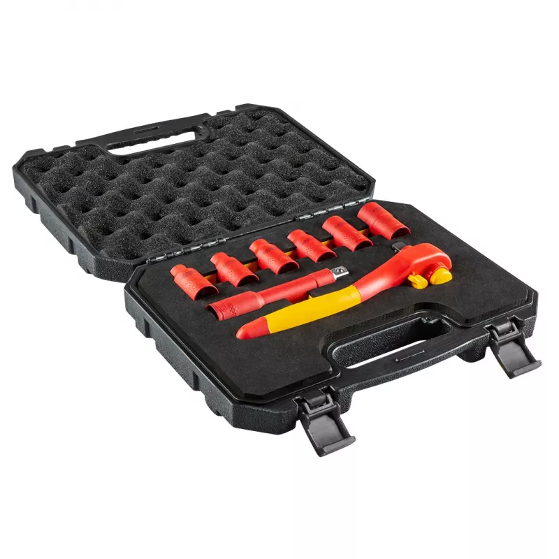 NEO TOOLS 01-307 izoliuotų antgalių (lizdų) rinkinys 1000V, 8 vnt., 1/2 colio pavara, metrinis, VDE sertifikuotas