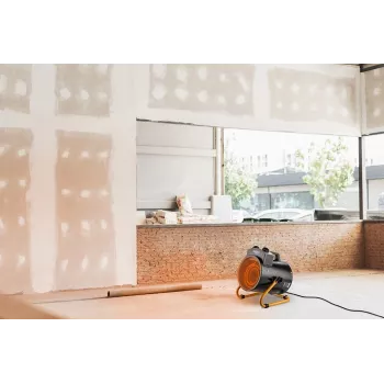 NEO TOOLS 90-068 pramoninis elektrinis ventiliatorinis šildytuvas 3kW, 2 šildymo režimai, IPX4 atsparus vandens purslams, reguliuojamas termostatas, nešiojamas