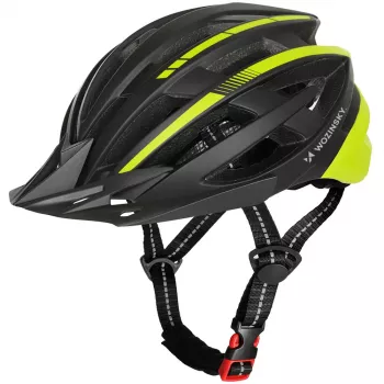 WOZINSKY MTB dviračio šalmas su nuimamu skydeliu ir USB galiniu žibintu, 57-62 cm, juodai geltonas