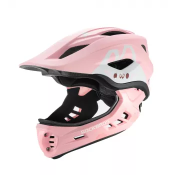 ROCKBROS TT-32001 Rabbit vaikiškas konvertuojamas dviračio šalmas su nuimamu smakro apsaugu, S dydis (48-52 cm), rožinis