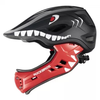 ROCKBROS TT-32006 Shark vaikiškas transformuojamas dviračio šalmas su nuimamu smakro apsaugu, S dydis (48-52 cm), juodas