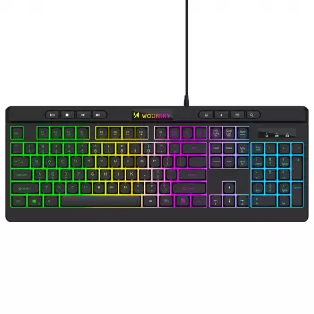 Wozinsky WKG-1044 laidinė žaidimų klaviatūra, membraninė, RGB foninis apšvietimas, juoda, pilno dydžio išdėstymas, USB-A, 104 klavišai, Anti-Ghosting
