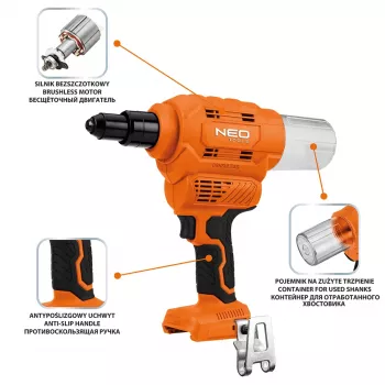 NEO TOOLS 18V E+ belaidžio kniediklio korpusas (be akumuliatoriaus)
