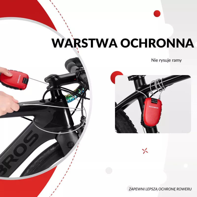 Rockbros įtraukiama kabelinė spyna 32420981001 raudona - 3 skaitmenų kombinacija, 90 cm pintas plienas