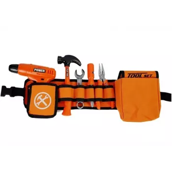 LEAN TOYS Handyman Set diržas, grąžtas, atsuktuvas, replės, plaktukas - 12 dalių vaikų įrankių rinkinys