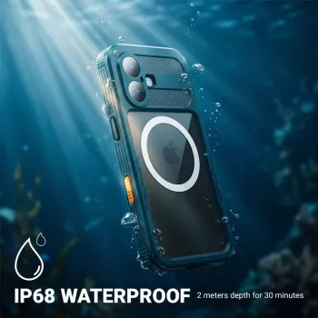 Crong Seal Cover IP68 vandeniui atsparus dėklas, skirtas iPhone 17 Pro (juodas)