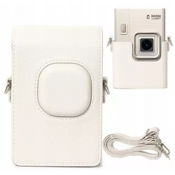 LOVEINSTANT pilkos spalvos PU odos apsauginis dėklas Fujifilm Instax Mini LiPlay+ hibridinei momentinei kamerai su peties dirželiu