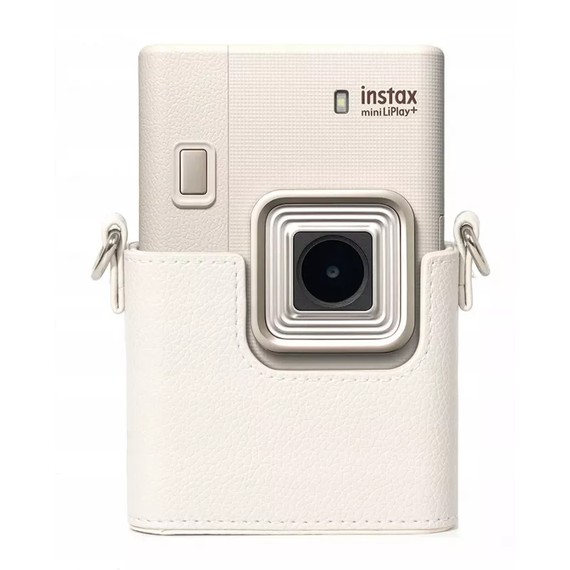 LOVEINSTANT pilkos spalvos PU odos apsauginis dėklas Fujifilm Instax Mini LiPlay+ hibridinei momentinei kamerai su peties dirželiu