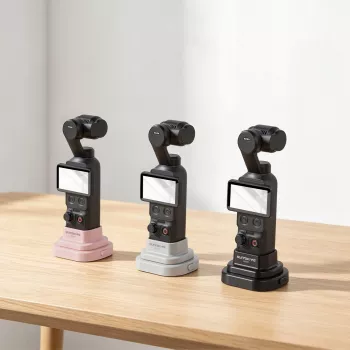 SUNNYLIFE stalinis trikojis stovas, skirtas DJI Osmo Pocket 3 / 4 – juodas, sulankstomas mini trikojis su neslystančiu pagrindu, 1/4 colio sraigtu, kompaktiškas stalviršio laikiklis