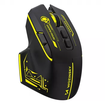 WOZINSKY WMGB-1181 belaidė žaidimų pelė, 3200 DPI, RGB foninis apšvietimas, įkraunama, juoda-geltona
