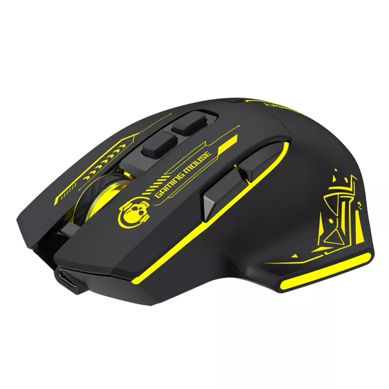 WOZINSKY WMGB-1181 belaidė žaidimų pelė, 3200 DPI, RGB foninis apšvietimas, įkraunama, juoda-geltona