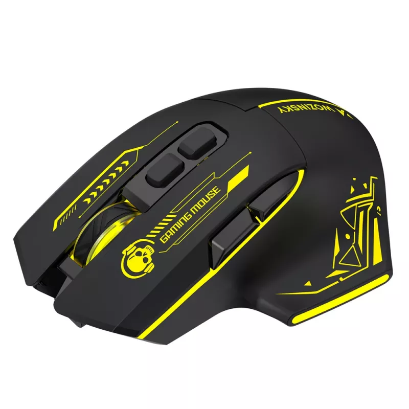 WOZINSKY WMGB-1181 belaidė žaidimų pelė, 3200 DPI, RGB foninis apšvietimas, įkraunama, juoda-geltona