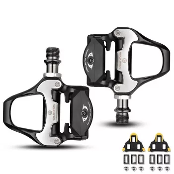 ROCKBROS LP-RD2BK plento dviračio pedalai Shimano SPD-SL suderinami su geltonais kaladėlėmis - juoda sidabrinė
