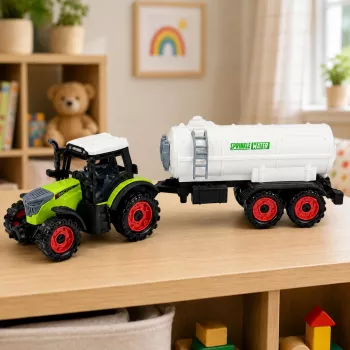 LEAN TOYS Ūkio traktorius su cisterna, inercinis, žemės ūkio mašina 34 cm